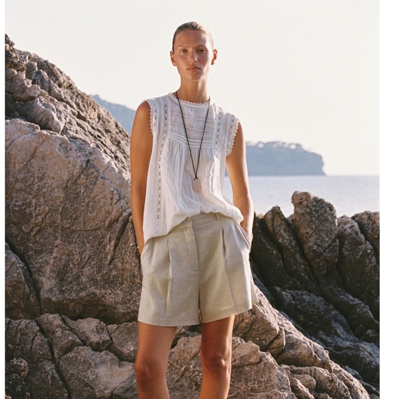 Zara Linen bermuda shorts, light beige, size Small, never worn - Picture 1 of 8